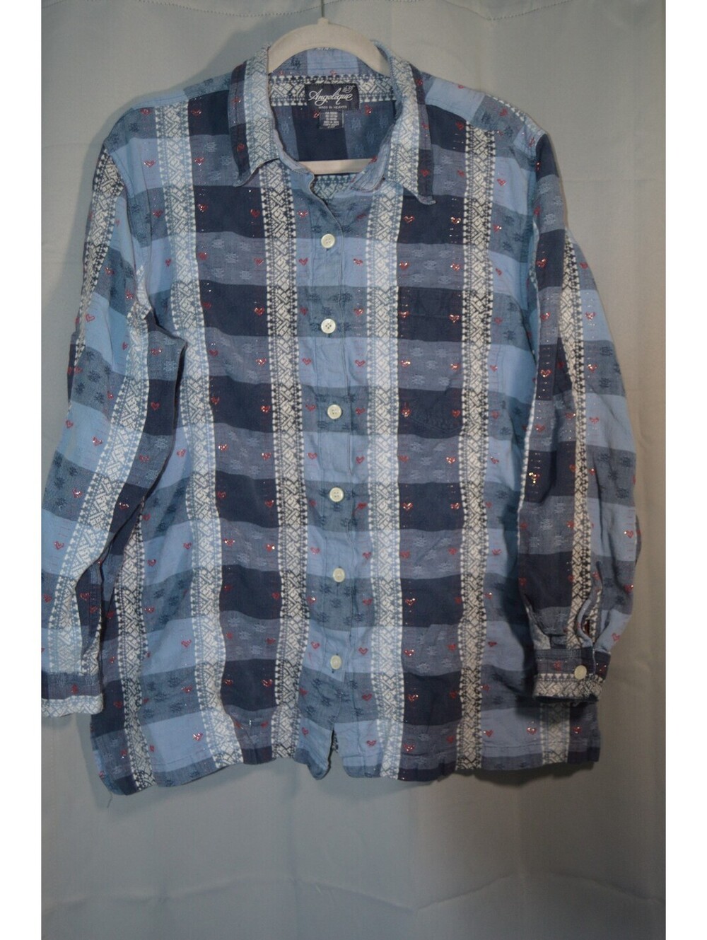 Angelique blue plaid button front long sleeve shirt